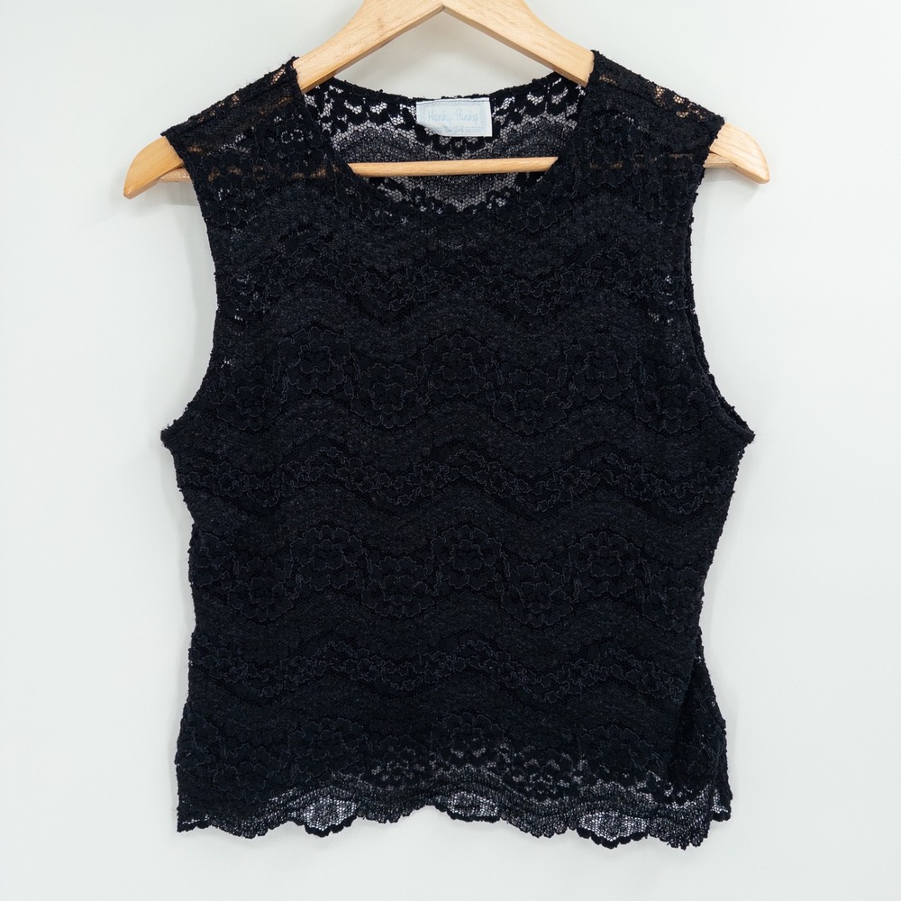 Vintage Hanky Panky Lace Top Small Black Floral Sheer Goth Whimsigoth Romantic